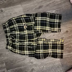 Iowa Hawkeye pants, size small, black and yellow